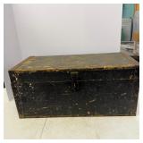 Black Wooden Storage Chest with Hinged Lid