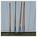 Lot of 4 Vintage Garden Pitchforks with Wood Handles
