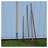 Lot of Long Handle Garden Tools with Forks and Hoes