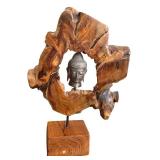 DN - Buddha Head Wood Sculpture 21 in Tall DN - Buddha Head Wood Sculpture 21 in Tall