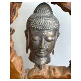 DN - Buddha Head Wood Sculpture 21 in Tall DN - Buddha Head Wood Sculpture 21 in Tall
