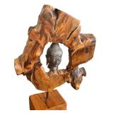 DN - Buddha Head Wood Sculpture 21 in Tall DN - Buddha Head Wood Sculpture 21 in Tall