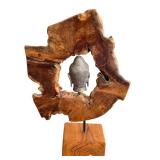 DN - Buddha Head Wood Sculpture 21 in Tall DN - Buddha Head Wood Sculpture 21 in Tall