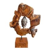 DN - Buddha Head Wood Sculpture 21 in Tall DN - Buddha Head Wood Sculpture 21 in Tall