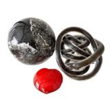 DN-Contemporary Decor Sculpture Trio Marble Sphere, Art Glass Knot & Heart Paperweight DN-Contemporary Decor Sculpture Trio Marble Sphere, Art Glass Knot & Heart Paperweight