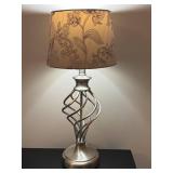 E - Table Lamp - Silver Scroll Base With Patterned Shade E - Table Lamp - Silver Scroll Base With Patterned Shade