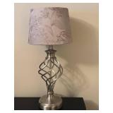E - Table Lamp - Silver Scroll Base With Patterned Shade E - Table Lamp - Silver Scroll Base With Patterned Shade