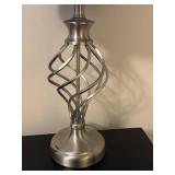 E - Table Lamp - Silver Scroll Base With Patterned Shade E - Table Lamp - Silver Scroll Base With Patterned Shade
