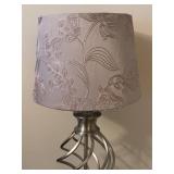 E - Table Lamp - Silver Scroll Base With Patterned Shade E - Table Lamp - Silver Scroll Base With Patterned Shade