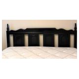 LL - Queen Bed Frame Black Painted Wooden Headboard With Bedding Ensemble LL - Queen Bed Frame Black Painted Wooden Headboard With Bedding Ensemble