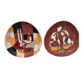 LLBR - Vintage Hand-Painted Ceramic Plates Keramos Israel Jewish Mosaics (Set of 2) LLBR - Vintage Hand-Painted Ceramic Plates Keramos Israel Jewish Mosaics (Set of 2)