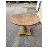 Vintage solid oak single pedestal dining table, with leaf