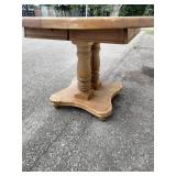 Vintage solid oak single pedestal dining table, with leaf