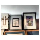 This collection of wall art features a rustic wood-framed sign with the Serenity Prayer as its central piece.