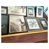 This collection of wall art features a rustic wood-framed sign with the Serenity Prayer as its central piece.