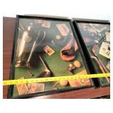 These are Golf I and Golf II wall art prints by artist Michael Harrison, featuring vintage golf clubs and memorabilia.