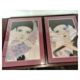 These are vintage Mira Fujita Pierrot mime art prints from the 1980s, recognizable by their distinctive sad clown imagery.
