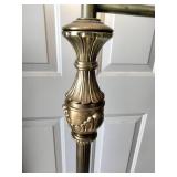 Vintage brass floor lamp appears to be a Underwriters Laboratories swing arm model featuring an ornate stem design