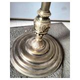 Vintage brass floor lamp appears to be a Underwriters Laboratories swing arm model featuring an ornate stem design