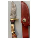 Brand New Damascus Knife with Antler Handle 6' Overall Length