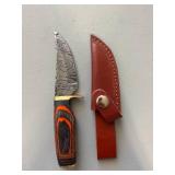 Brand New Damascus Knife with Leather Sheath 6 1/2' Overall Length