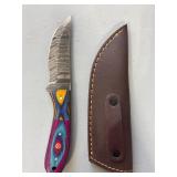 Brand New Damascus Knife with Leather Sheath 8' Overall Length