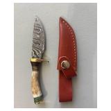 Brand New Damascus Knife with Antler Handle 6' Overall Length