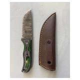 Brand New Damascus Knife with Leather Sheath 8' Overall Length