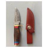 Brand New Damascus Knife with Leather Sheath 6.5' Overall