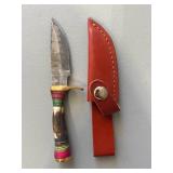 Brand New Damascus Knife with Antler Handle 6' Overall Length