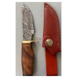 Brand New Damascus Knife with Leather Sheath 6.5' Overall Length