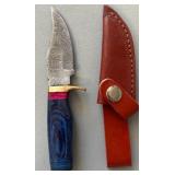 Brand New Damascus Knife with Leather Sheath 6.5' Overall Length