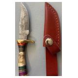 Brand New Damascus Knife with Antler Handle 6' Overall Length