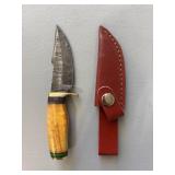 Brand New Damascus Knife with Leather Sheath 6.5' Overall Length