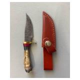 Brand New Damascus Knife with Antler Handle 6' Overall Length
