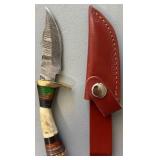 Brand New Damascus Knife with Antler Handle 6' Overall Length
