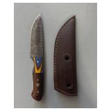 Brand New Damascus Knife with Leather Sheath 8' Overall Length