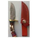 Brand New Damascus Knife with Antler Handle 6' Overall Length