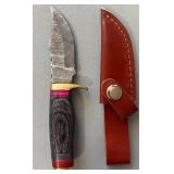 Brand New Damascus Knife with Leather Sheath 6.5' Overall Length