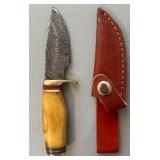 Brand New Damascus Knife with Leather Sheath 6.5' Overall Length
