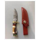 Brand New Damascus Knife with Antler Handle 6' Overall Length