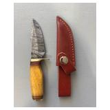 Brand New Damascus Knife with Leather Sheath 6.5' Overall Length