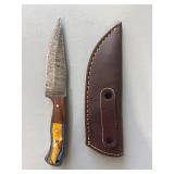 Brand New Damascus Knife with Leather Sheath 8' Overall Length