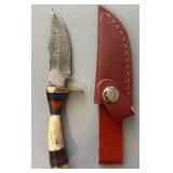 Brand New Damascus Knife with Antler Handle 6' Overall Length