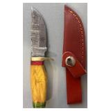 Brand New Damascus Knife with Leather Sheath 6.5' Overall Length