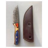 Brand New Damascus Knife with Leather Sheath 8' Overall Length