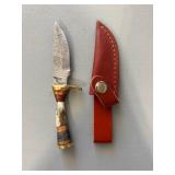 Brand New Damascus Knife with Antler Handle 6' Overall Length