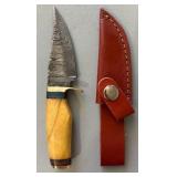 Brand New Damascus Knife with Leather Sheath 6.5' Overall Length