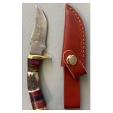 Brand New Damascus Knife with Antler Handle 6' Overall Length