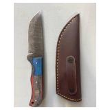Brand New Damascus Knife with Leather Sheath 8' Overall Length